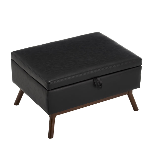 English Elm Mid-century square storage bench with solid wood frame, microfiber upholstery, versatile ottoman seat and tabletop functionality for living room and entryway appeal Black PU W1539P269659