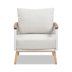 English Elm Jennifer Taylor Home - Calarono Teak & Aluminum Patio Accent Arm Chair Set of 2 — Sand Dune Chenille Cushions, UV‑Resistant Comfort, Rust‑Proof Frame (32x30x30) B2719P320844