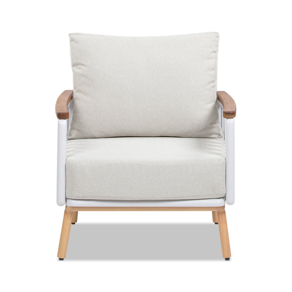 English Elm Jennifer Taylor Home - Calarono Teak & Aluminum Patio Accent Arm Chair Set of 2 — Sand Dune Chenille Cushions, UV‑Resistant Comfort, Rust‑Proof Frame (32x30x30) B2719P320844