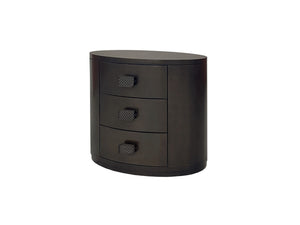 English Elm 3 Drawer Nightstand with USB Ports, Cement & Sand Mindi Veneer, Felt & Cedar Lined Drawers, Pull-Out Tray Black 31 L x 22 W x 30.5 H B2699P395335