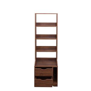 English Elm Night Multi-Function Nightstand with 2 Drawers and 4-Tier Bookshelf Vertical Space Saver Walnut W331P248063
