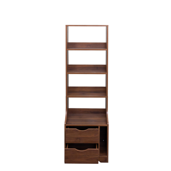 English Elm Night Multi-Function Nightstand with 2 Drawers and 4-Tier Bookshelf Vertical Space Saver Walnut W331P248063