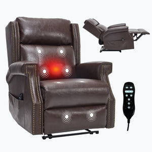 English Elm Emon's Overstuffed Chenille Power Lift Recliner with Massage Heat and Charging Ports Antique Brown W1803S00092