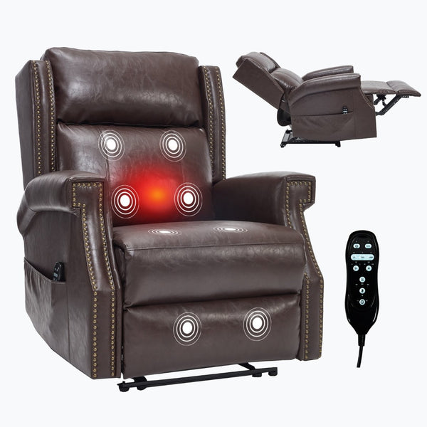 English Elm Emon's Overstuffed Chenille Power Lift Recliner with Massage Heat and Charging Ports Antique Brown W1803S00092