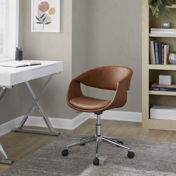 English Elm Task Chair with Chrome Five Star Base Grey Fabric Seat for Modern Home Office Use Camel,Chrome B202P474182