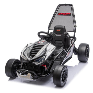 English Elm 24v Dual Motor Kids Go Kart with Drift Mode Roll Cage and Rear Suspension Ages 6 to 12 W1578P454061