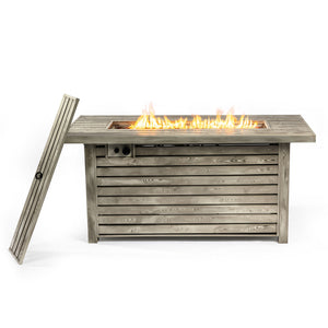 English Elm 54" 50000BTU Propane Fire Table - 54in Steel Patio Fire Pit Table with Wood Grain Finish, ETL Safe, Lid Included W853P166783
