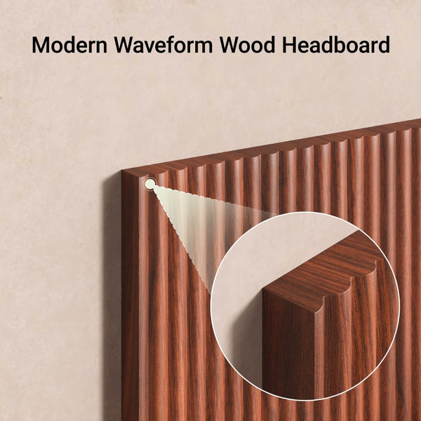 English Elm Modern Wavy Wall-mounted Queen Headboard with Organic Wood Grain Bohemian Bedroom Texture Walnut W1820P407910