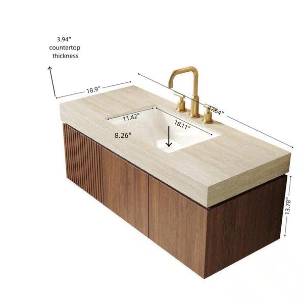 English Elm Muri 48 Inch Floating Bathroom Vanity Plywood Cabinet Sintered Stone Top Oak Finish W2615S00585