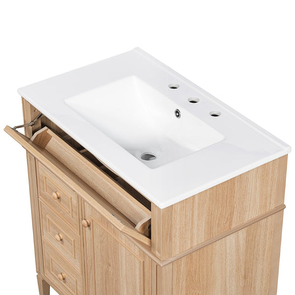 English Elm "30'' 30 Inch Freestanding Bathroom Vanity Solid Pine Cabinet Ceramic Sink Soft Close Storage N725P375498T