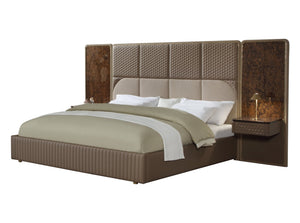 English Elm Marcelino Low Profile Eastern King Bed Upholstered Microfiber Leather Glossy Wood Panel B2756S00036