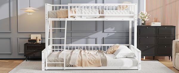 English Elm Twin XL over Queen Metal Bunk Bed with Ladder and Guardrails, Space-Saving Sturdy Frame for Kids and Guests White N709P277756K