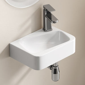 English Elm Floating Wall Mounted Ceramic Bathroom Sink Compact Rectangle White Porcelain Vanity W3402P362411