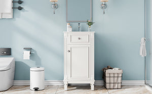 English Elm 18-inch French Country Freestanding Bathroom Vanity Rubberwood Cabinet with Ceramic Sink White N710P371187K