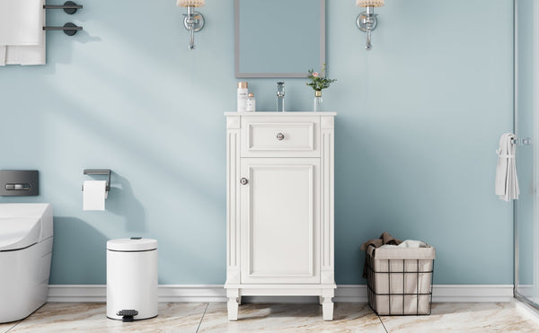English Elm 18-inch French Country Freestanding Bathroom Vanity Rubberwood Cabinet with Ceramic Sink White N710P371187K