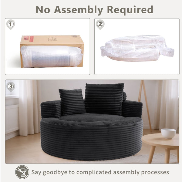 English Elm Round Cloud Sectional Sofa Bed with Memory Foam Cushions for Studio Living Spaces Black W3224P444284
