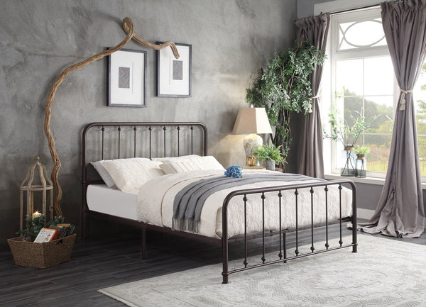 English Elm Classic Queen Platform Bed with Curved Headboard and Ball Accent Detailing, Dark Bronze Metal Frame Antique Bronze 66 L x 38.5 W x 3.75 H B011P263747