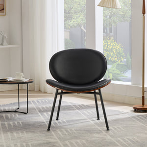 English Elm Mid-Century Shell Chair with Wood Grain Veneer, Curved Wide Seat, Metal-Wood Frame Holds 330+ lbs Black W1143P214250