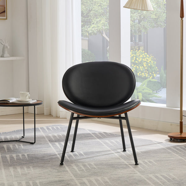 English Elm Mid-Century Shell Chair with Wood Grain Veneer, Curved Wide Seat, Metal-Wood Frame Holds 330+ lbs Black W1143P214250