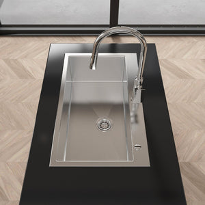 English Elm Stainless Steel Overmount Kitchen Sink Single Bowl Nano Brushed Modern Drop In T3177P286034