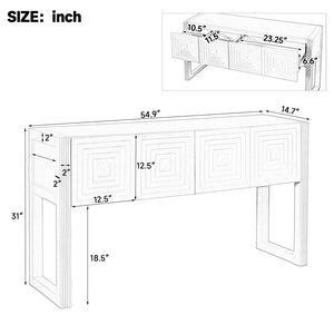 English Elm [video] Art Deco Console Table Geometric Carved Fronts Fluted Legs 3 Soft-close Drawers Light Brown N759P433572T