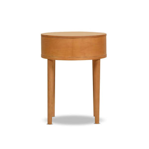 English Elm Jennifer Taylor Home - Cabana Natural Brown Oak 18" Round Cane Rattan Storage Side Table with Drawer & Wood Finish B2719P238487