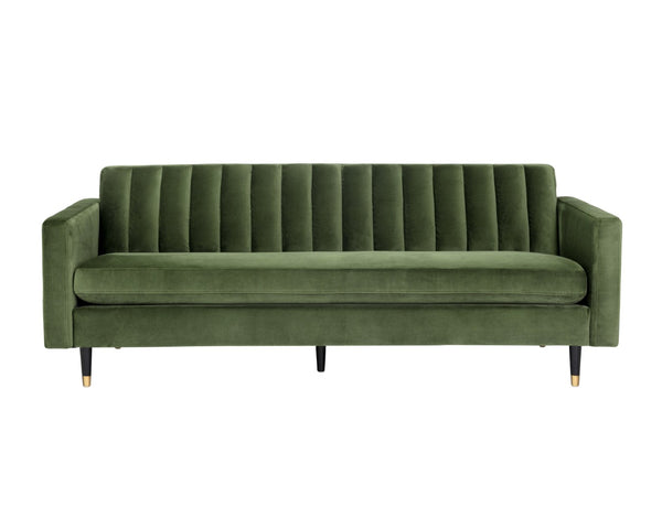 Sunpan YOSI Sofa - Moss Green Velvet with Channel Tufting for Modern Elegance & Everyday Comfort in Living Rooms 103687V