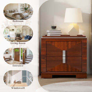 English Elm Mid-century Modern Nightstand with Diamond Geometric Drawers and Heavy Duty Wood Base Dark Brown N761P324094N