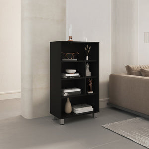 English Elm Bellagio 40" Tall Narrow Four-Tier Shelf Bookcase in Black — 6 Cubbies, 4 Shelves, Space-Saving Durable Design B200P253715