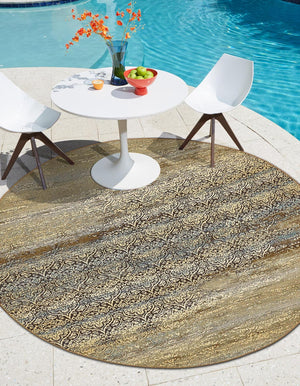 Unique Loom Outdoor Modern Transitional Machine Made Damask Rug Beige, Blue/Brown/Purple 8' 0" x 8' 0"