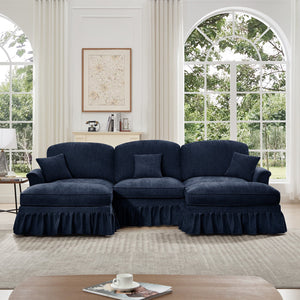 English Elm Classic Comfy Modular Sectional Sofa With Flared Arms, Removable Skirts & Movable Ottomans, Blue W3041S00257