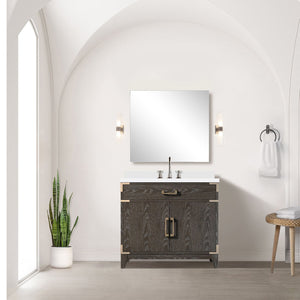 English Elm Brown Oak Single Bath Vanity With Cultured Marble Countertop & 34 In. Mirror - Stylish Storage Solution! B2731S01461