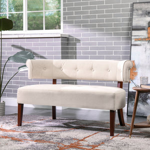 English Elm Jennifer Taylor Home - Jared Mid-Century Roll Arm Tufted Bench Settee with Kiln-Dried Frame and Plush High-Density Foam Beige B2719P238284