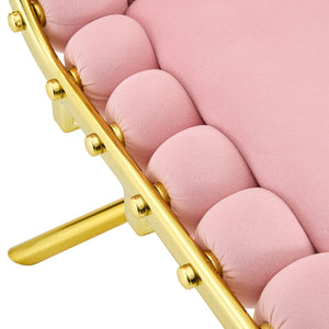 English Elm Cream Dutch Velvet Swivel Chair Tufted Bubble Backrest Glam Armless Accent Seat Gold,Pink W3875P448020