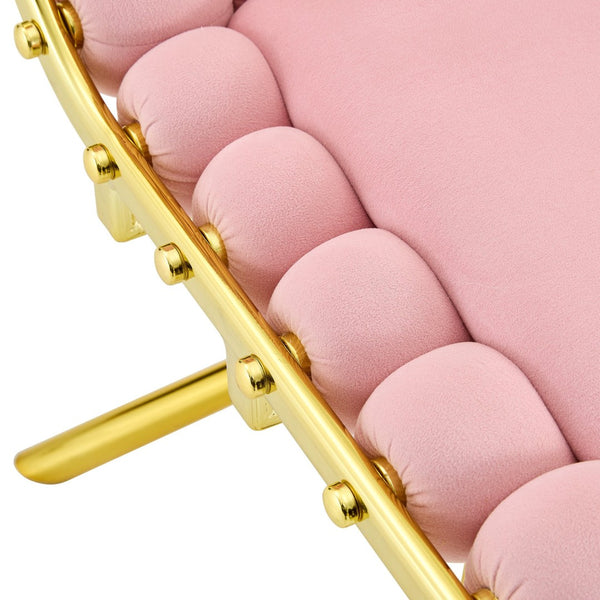English Elm Cream Dutch Velvet Swivel Chair Tufted Bubble Backrest Glam Armless Accent Seat Gold,Pink W3875P448020