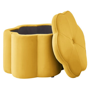 English Elm Set of 2 Flower Petal Velvet Storage Ottomans Sculptural Nesting Seating for Living Room Yellow W2186P440356