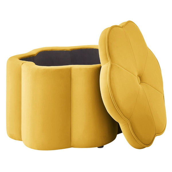 English Elm Set of 2 Flower Petal Velvet Storage Ottomans Sculptural Nesting Seating for Living Room Yellow W2186P440356