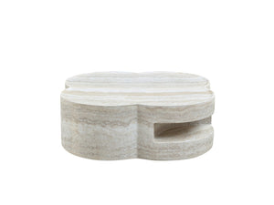 English Elm 31.5" Clover Round Faux Marble Coffee Table with Open Shelf for Modern Living W2664P462015