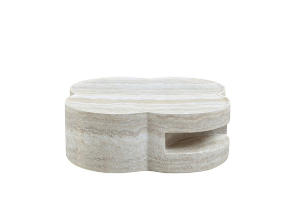 English Elm 31.5" Clover Round Faux Marble Coffee Table with Open Shelf for Modern Living W2664P462015