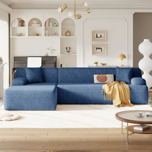 English Elm U_Style Modern Large L-Shape Modular Sectional Sofa with Foam+Pocket Spring Comfort, 3-Seater Lounge Blue WY000416AAC
