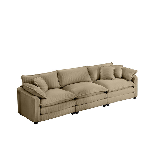 English Elm Mid-Century Modern Sectional Sofa With Removable Pillows - Plush Tan Corduroy For Ultimate Comfort W714S00795