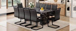 English Elm Table and Chair Set 11 Piece Marble Mdf Top with Ten Pu Seats for Formal Dining W1151S03988