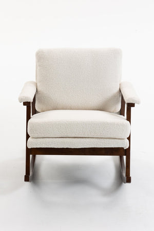 English Elm Mid Century Modern Rocking Chair Solid Wood Frame Upholstered Seat with Lumbar Cushion Antique White W2530P418996