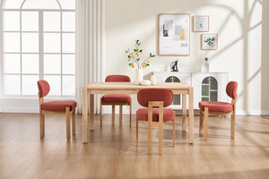 English Elm Wooden Wingback Dining Chairs Chenille Upholstered Set for Farmhouse Kitchen Dark Orange W3244P457881