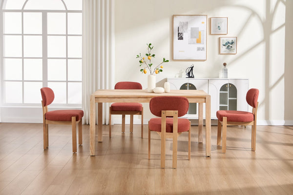 English Elm Wooden Wingback Dining Chairs Chenille Upholstered Set for Farmhouse Kitchen Dark Orange W3244P457881