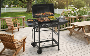English Elm 4 Burner Propane Gas Grill with Cast Iron Grates Side and 42000 Btu Outdoor Power W1820P341742