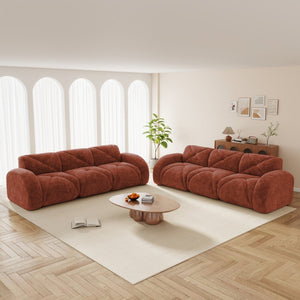 English Elm 2 Piece Velvet Sofa Set Tufted 6 Seat Modular Living Room Seating with Deep Cushions Red W714S01847