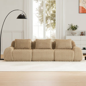 English Elm 114" Modular Cloud Sectional Sofa Flannelette Upholstery Deep Seat Living Room Couch Light Camel W714S01511