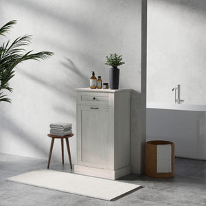 English Elm HOMCOM Tilt-Out Kitchen Trash Cabinet with Drawer and Oak Top Space-Saving Pet-Safe Organizer Light Gray W2225P229590