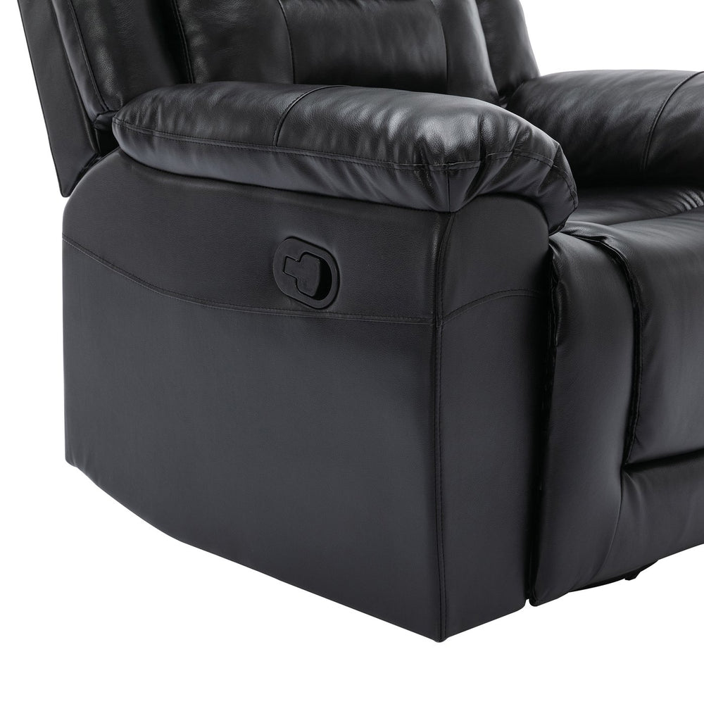English Elm 360°Swivel Plush PU Recliner Chair with Wide Armrests, 350lb Capacity, Infinite Manual Recline Comfort Black WF323618AAB